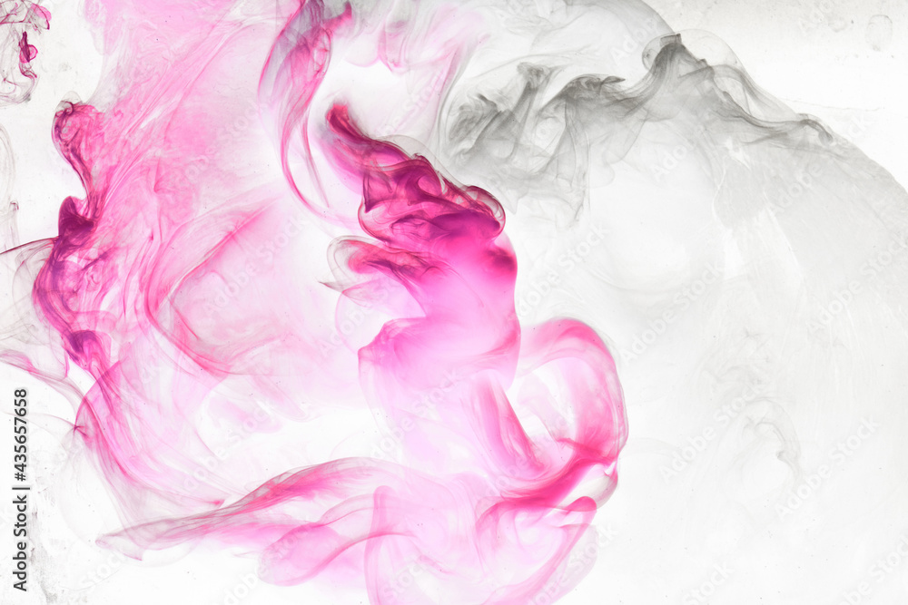 Colorful abstract background, bright pink paints in water, vibrant dancing colors, swirling smoke under water. Aroma sensual concept, delicate perfume