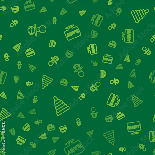 Set line Baby dummy pacifier, Pyramid toy and on seamless pattern. Vector