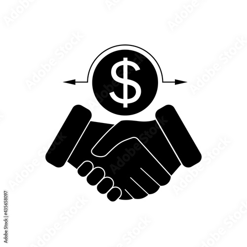 Сashback icon, return money, cash back rebate with handshake. Vector illustration, symbol on white background.