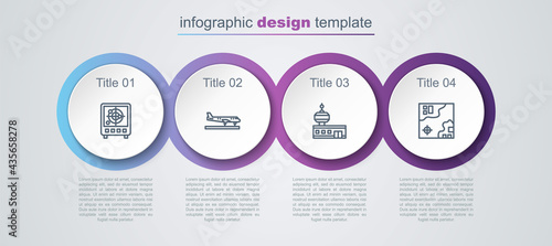 Wallpaper Mural Set line Radar with targets on monitor, Plane, Airport control tower and World travel map. Business infographic template. Vector Torontodigital.ca