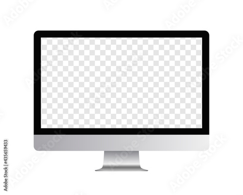 Mockup screen monitor display. Silver computer monitor with blank screen for your design. Realistic vector illustration