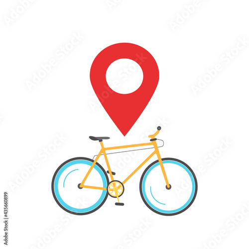 Bicycle location navigation pin pointer place icon vector or bike travel map marker flat cartoon illustration isolated on white