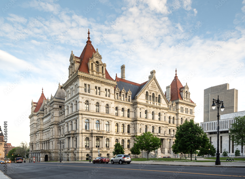 Albany, NY - USA - May 22, 2021: three quarter landscape view of the historic New York State Capitol