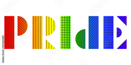 word pride in multicolored gradient. Emblem for pride month. Vector illustration