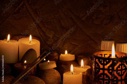 aromatic stones and candles for therapy and relaxation
