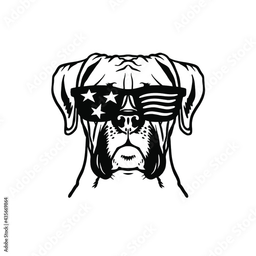 Boxer dog. Silhouette head of a boxer with sunglasses. Illusion for vinyl cutting and printing.