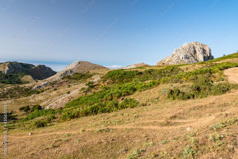 View of Rocca del Crasto near Alcara Li Fusi town in the Nebrodi Park, Sicily View of Rocca del Crasto near Alcara Li Fusi town in the Nebrodi Park, Sicily