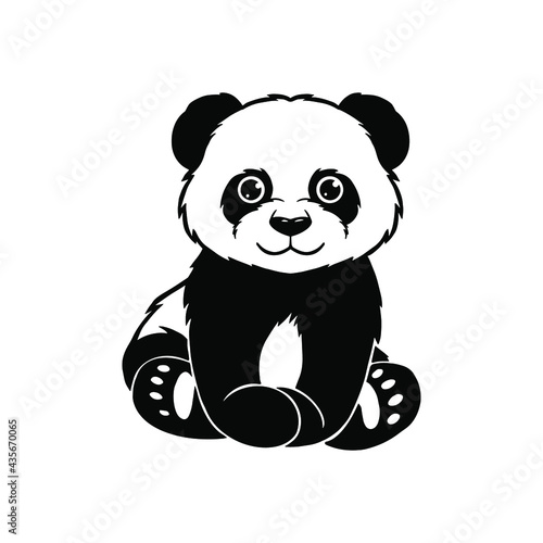 Little cute panda sitting. File for printing and cutting. Vector panda illustration in black and white color