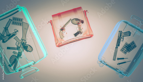 Bilde på lerret x-ray view of luggage with inside arms.