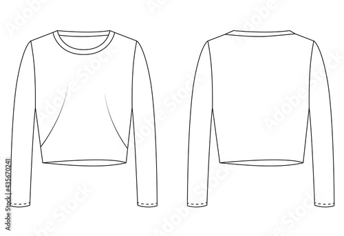 Women's long sleeve t-shirt. Crop tee flat sketch drawing vector illustration.