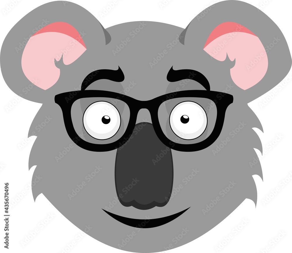 Vector emoticon illustration of the face of a cartoon koala with glasses