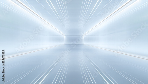 Fototapeta Naklejka Na Ścianę i Meble -  uturistic tunnel with light. Abstract Spaceship corridor. Future interior background, sci-fi science concept. 3D rendering