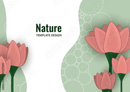 Illustration with stylized lily flowers. Floral pattern on a wave background. Sample of textiles in trendy colors.