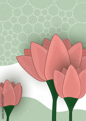 Illustration with stylized lily flowers. Floral pattern on a wave background. Sample of textiles in trendy colors.