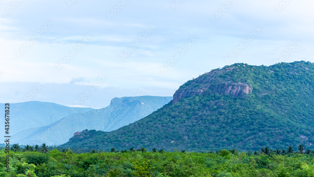 The Western Ghats in Blue color in sathyamangalam, Tamil Nadu, India.