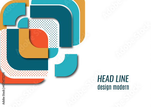 Cut squares with rounded corners and shadow, many dots. Bright geometric design for creative advertising, poster or brochure in trendy style. Vector