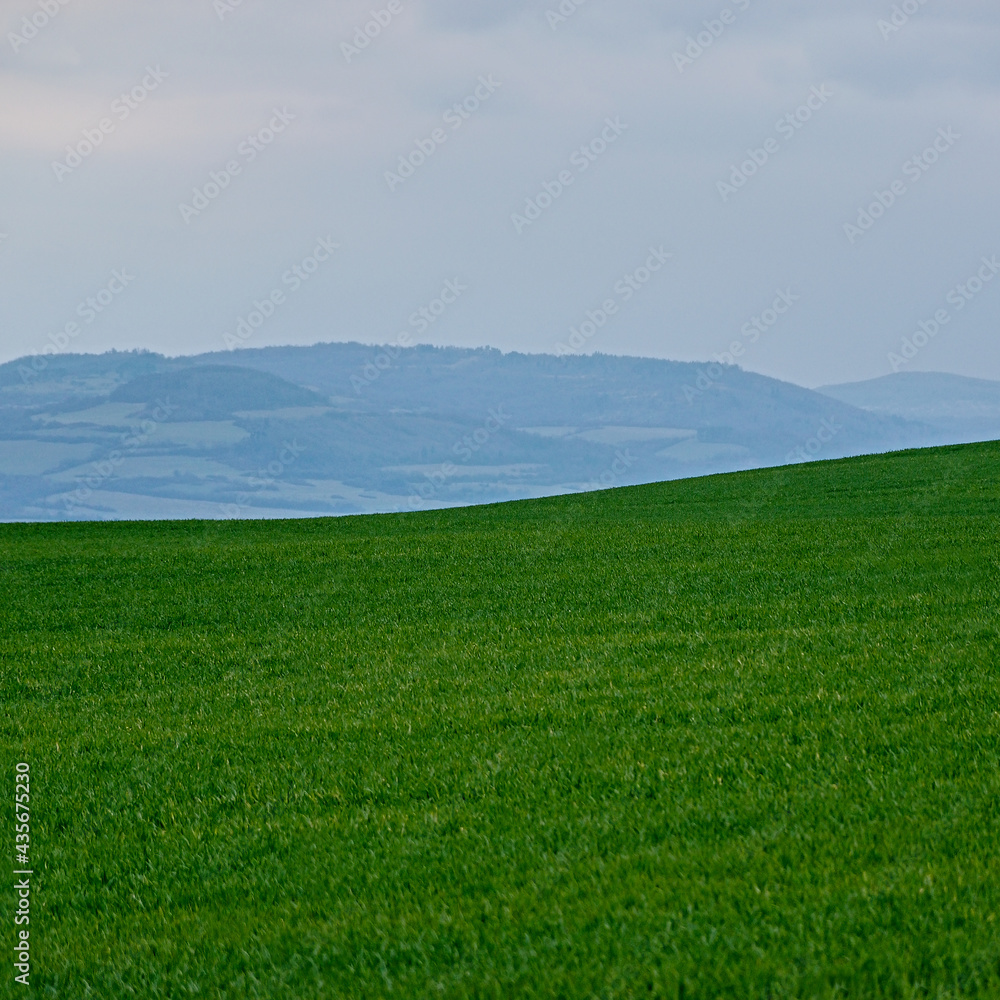 Doupovske hory, Czech republic - April 10, 2021: spring mountains, cloudy weather Doupovske hory, Czech republic - April 10, 2021: spring mountains, cloudy weather