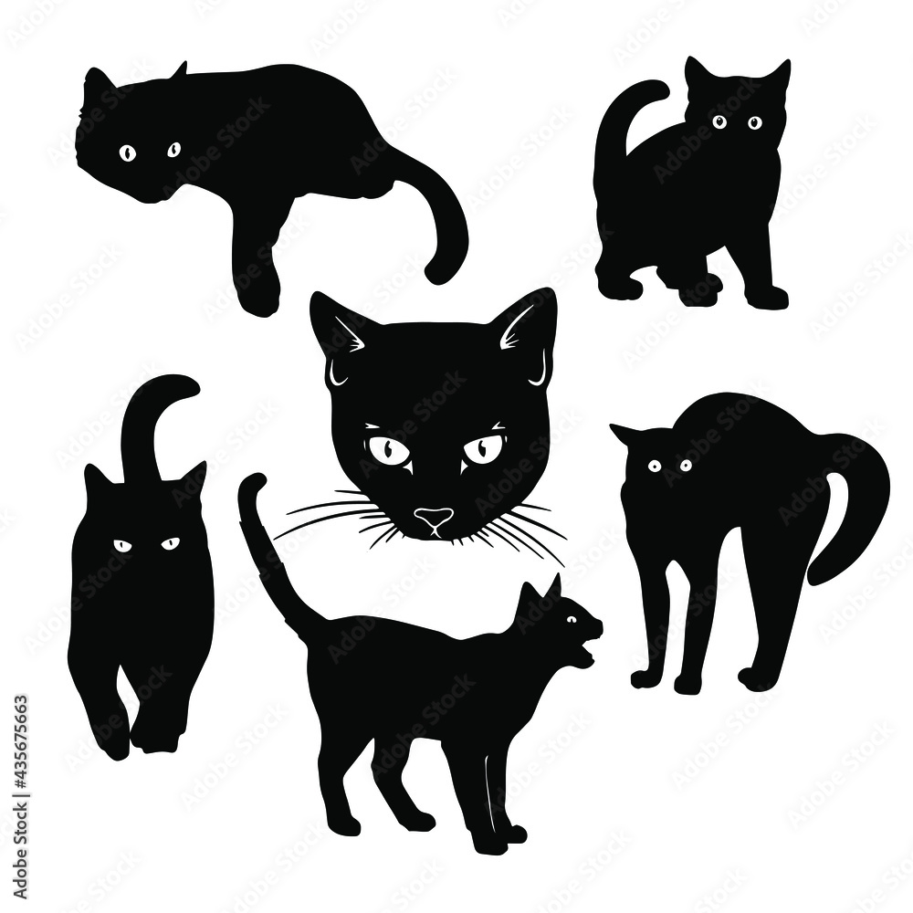 Black Cats. Vinyl cutter kit. Characters of cats silhouette