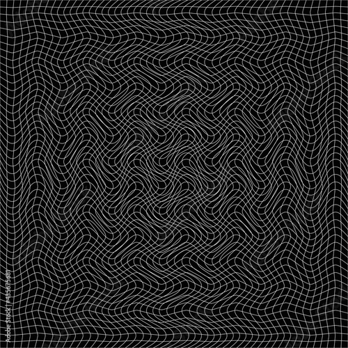 Wavy lines pattern. Wavy center and smooth borders. Black background and white lines.