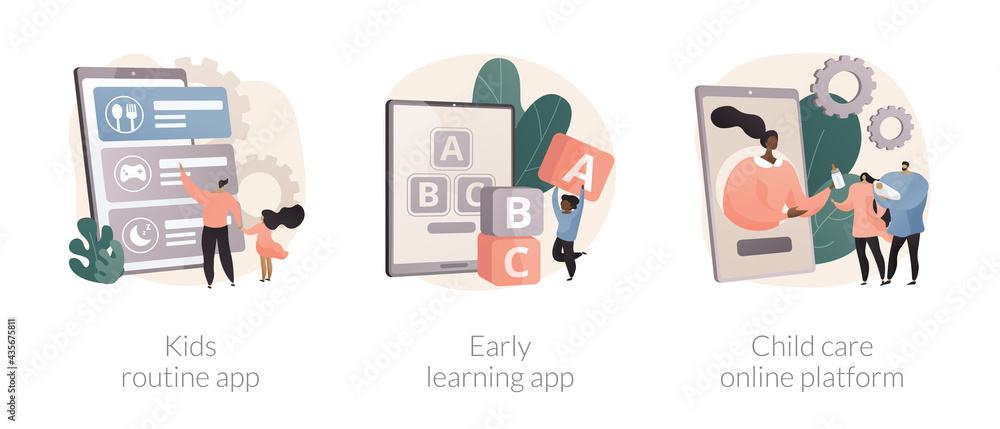 Online childcare service abstract concept vector illustrations. Online childcare service abstract concept vector illustrations.