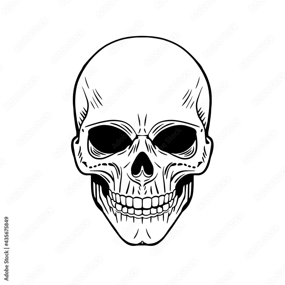 Fototapeta premium Skull. The skeleton of a stake. Dead pirate with bones. Clipart vector illustration. Vinyl cutting and printing