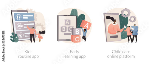 Online childcare service abstract concept vector illustrations.