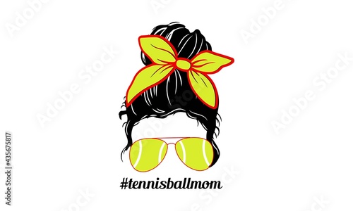 Tennisball Hair Stylist Messy Hair Bun, Messy Bun Mom Lifestyle, Tennisball - Mother's day Vector and Clip Art