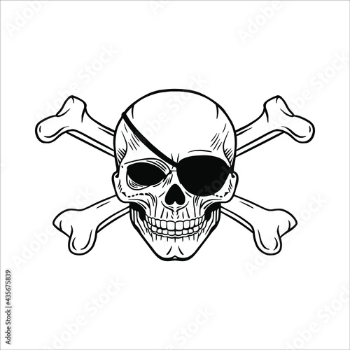 Skull. The skeleton of a stake. Dead pirate with bones. Clipart vector illustration. Vinyl cutting and printing