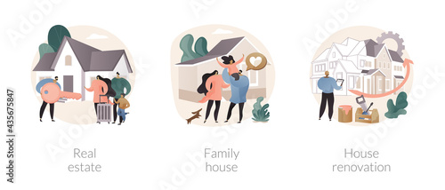 Private and commercial property market abstract concept vector illustrations.