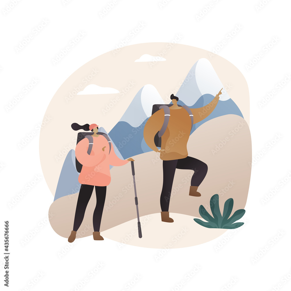 Hiking abstract concept vector illustration.