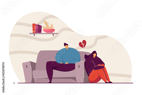 Young couple having argument vector illustration. Man and woman thinking about misunderstanding between them. Conflict concept for website design or landing page.