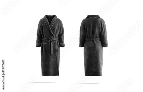 Blank black hotel bathrobe mockup, front and back view