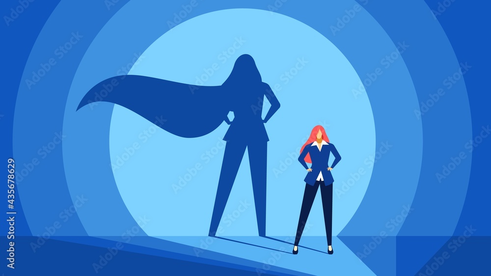 Businesswoman with superhero shadow. Strong, confident and successful ...