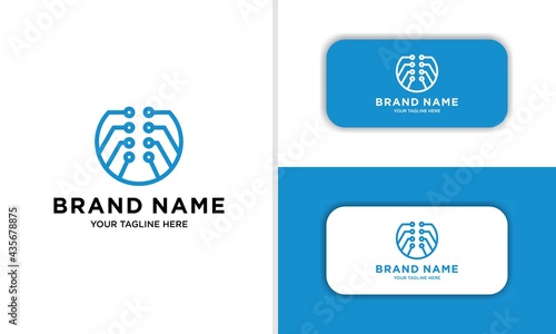 Brain Technology with line art style logo icon. blank for business card. For your business. Vector sign.