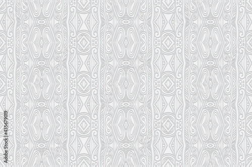 3D volumetric convex embossed geometric white background. Ethnic pattern with the exclusive national color of the peoples of India. Decorative ornament for wallpaper, website, textile, presentation.