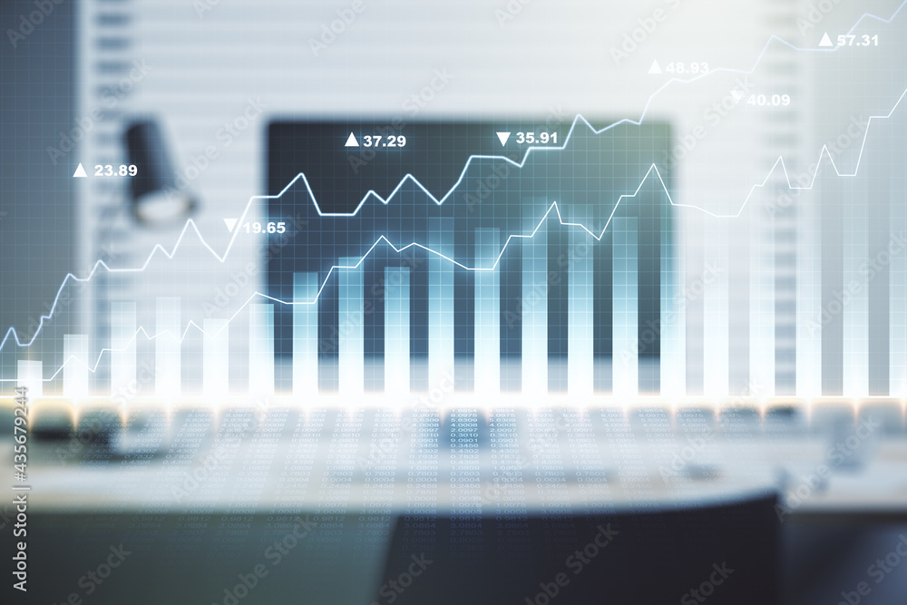 Multi exposure of abstract creative financial graph on modern computer background, forex and investment concept Multi exposure of abstract creative financial graph on modern computer background, forex and investment concept