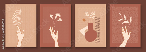 Modern Abstract Art Organic Illustration. Set of aesthetic bauhaus painting wall art for house decoration. Minimalistic canvas background design. Vector wall art shapes in boho style.