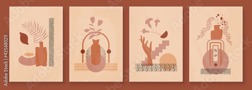 Modern Abstract Art Organic Illustration. Set of aesthetic bauhaus painting wall art for house decoration. Minimalistic canvas background design. Vector wall art shapes in boho style.