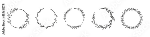 Laurels branches. Vector illustration of hand drawn wreaths. Doodle floral wreath frames photo