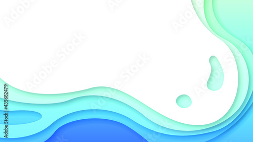 Abstract Paper Cut Wavy Sea Ocean Wave Water Blue White Background Vector Design