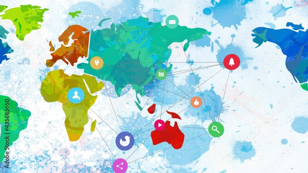 Animation of network of connections over world map Animation of network of connections over world map