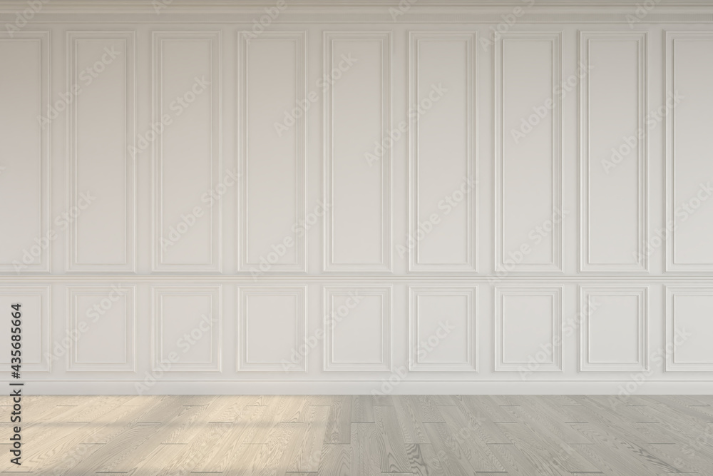Mockup classic white wall interior. Floor white parquet. Digital illustration. 3d rendering Mockup classic white wall interior. Floor white parquet. Digital illustration. 3d rendering