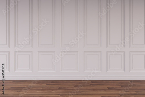 Mockup classic white wall interior. Floor parquet. Digital illustration. 3d rendering