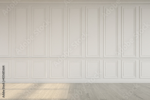 Mockup classic white wall interior. Floor white parquet. Digital illustration. 3d rendering