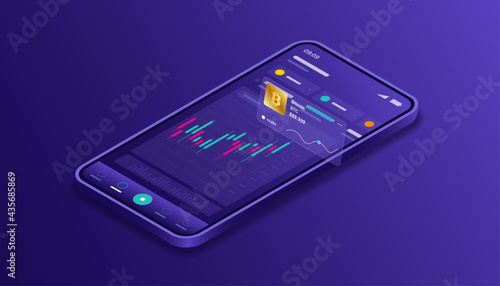 Cryptocurrency, bitcoin, blockchain, mining, technology, internet IoT, security, mobile dashboard isometric 3d illustration vector design cpu computer