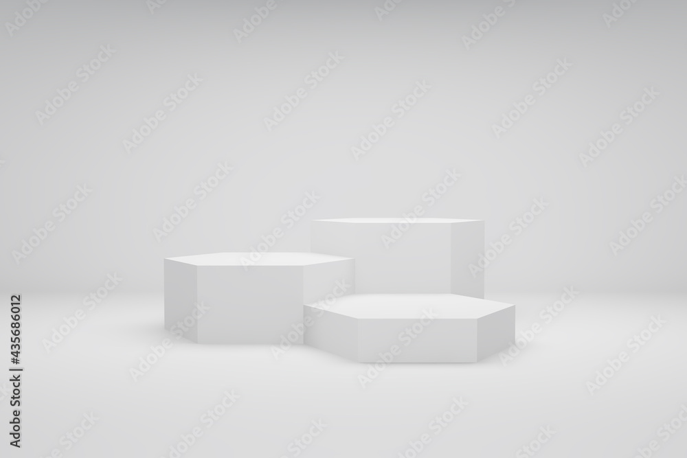 Background 3d white colour rendering with Hexagon podium and minimal in abstract composition, 3d render, 3d illustration Background 3d white colour rendering with Hexagon podium and minimal in abstract composition, 3d render, 3d illustration
