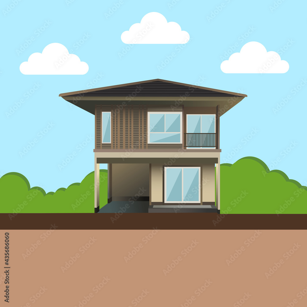 Modern architecture style home. Traditional and modern house. Flat design concept. illustration