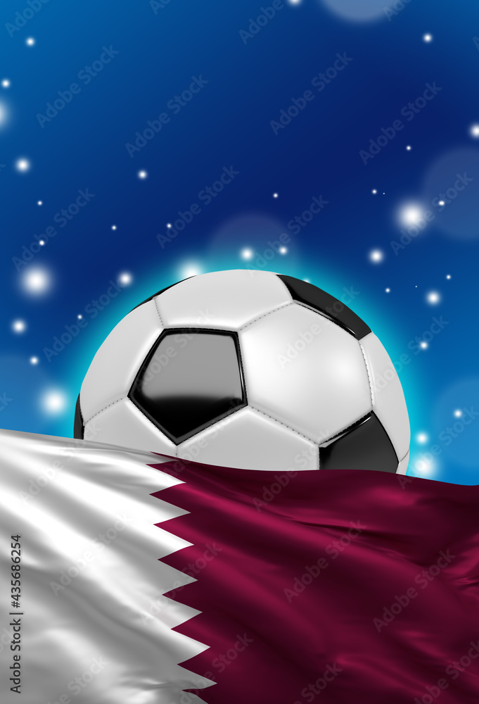 Qatari Flag with Soccer Ball (3D Render)