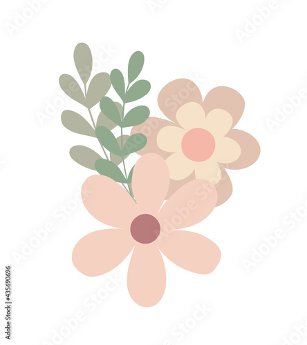 Simple flowers pastel-colored floral arrangement in flat style vector illustration, symbol of spring, cozy home, Easter holidays celebration decor, clipart for cards, bohemian springtime decoration