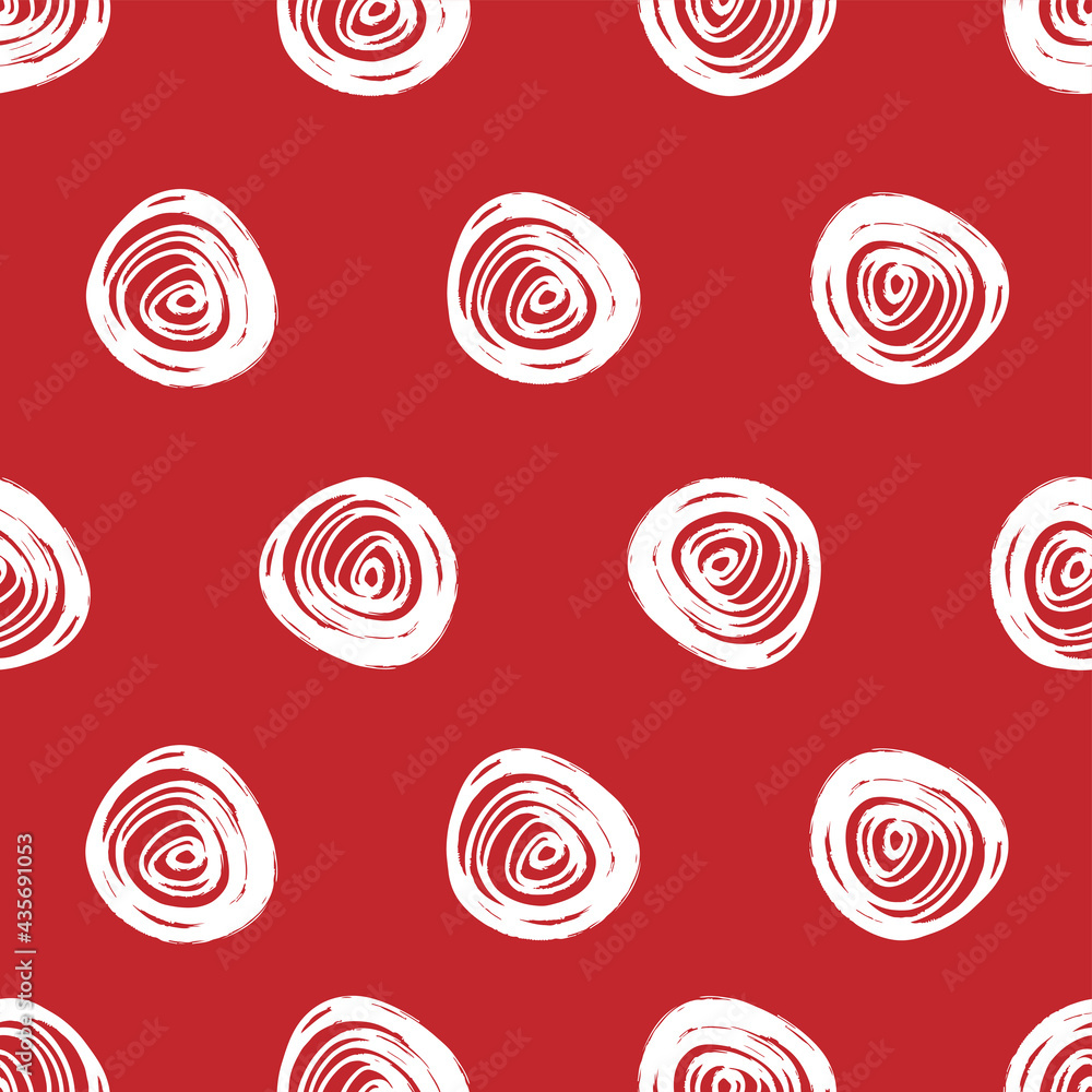 White ink spiral circles isolated on red background. Cute geometric seamless pattern. Vector simple flat graphic hand drawn illustration. Texture. White ink spiral circles isolated on red background. Cute geometric seamless pattern. Vector simple flat graphic hand drawn illustration. Texture.